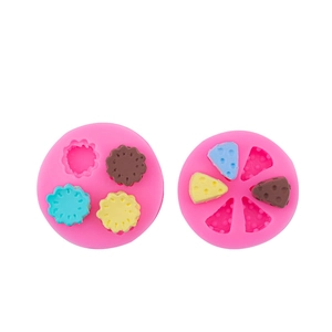 Pink silicone DIY molds for miniature cheese cakes and cookies crafts