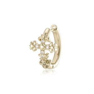 Boucles d'oreilles créoles iris croix dorées avec diamants brillants sur fond blanc