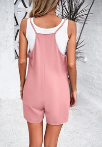 Back view of pink casual sleeveless jumpsuit for women with functional back pockets