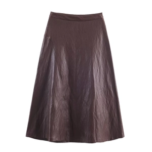 Gonna Midi In Ecopelle Con Cintura Tinta Unita Vita Alta Elegante Linea A Moda Streetwear Per Donna