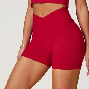 Yoga Shorts Nahtlos Hohe Taille V-Kreuz-Bund Scrunch Butt Workout Fitness Laufen Gerippt Gym Für Damen