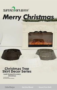 Detail of woven Christmas tree ring in dark brown, white, and gray minimalist colors