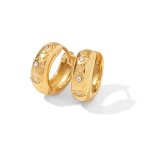 18k gold plated stainless steel hoop earrings with star and evil eye zircon patterns