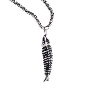 Halskette mit Fischgräten-Anhänger aus Edelstahl im Gothic-Stil mit realistischem Skelett