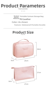 Pink PU leather makeup bag set with waterproof portable rectangular and triangle cases