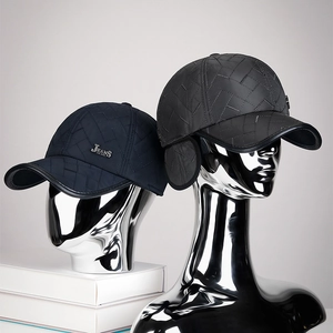 Winter thermal baseball cap with ear flaps and fleece lining for men in navy and grey