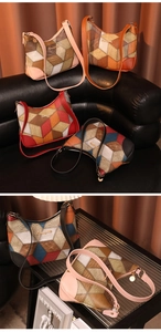 Close-up of geometric quilted texture and metal hardware on elegant PU leather handbags