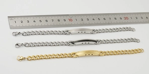 Detailed measurement of 21.5cm stainless steel bracelets in gold and silver finishes
