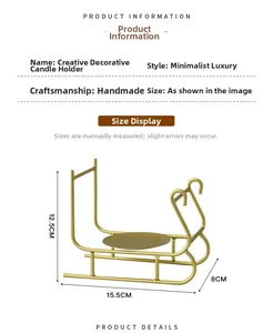 Detail of gold sled candle holder with dimensions 15.5cm for Nordic Christmas decor