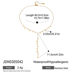 Detail of waterproof hypoallergenic stainless steel Y-shaped necklace with diamond charms