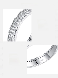 Macro shot of S925 sterling silver ring with 5A cubic zirconia stones and hand-set pavé design