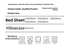 Detailed label showing washed cotton bedding specs and fabric care instructions