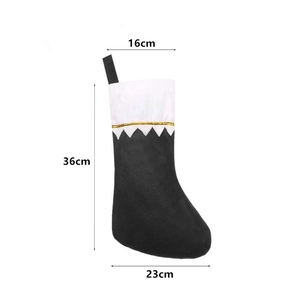 Christmas stocking in black and white with gold trim, size 36x23cm, holiday decoration