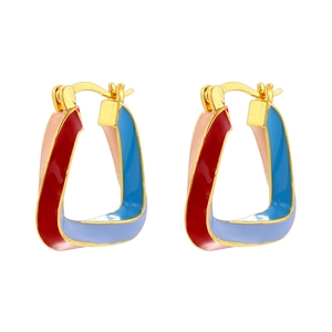 Bunte Emaille-Creolen in gedrehter geometrischer Form aus goldfarbenem Metall-Design