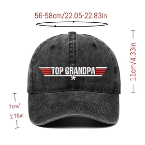 Cappellino da baseball in denim lavato con ricamo TOP GRANDPA e misure delle dimensioni