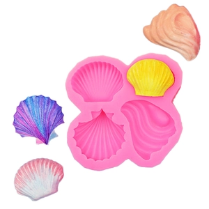 Pink ocean seashell liquid silicone mold for fondant and resin crafts with four finished shells