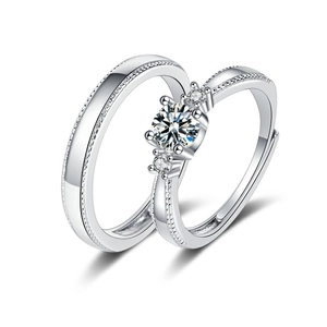 Exquisite couple rings set adjustable silver minimalist design sparkling cubic zirconia gift box.