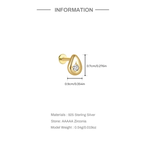 Detail van S925 zilveren gouden druppel kraakbeenpiercing met AAAAA zirconia inleg