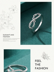 Detail of twisted infinity 925 sterling silver ring with micro-pave sparkling stones