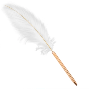 Creative white feather ballpoint pen with elegant rose gold metal barrel for gifts