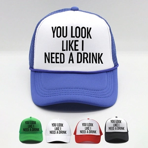 Funny Letter Print Trucker Hat For Women And Men You Look Like I Need A Drink Mesh Baseball Cap Retro Adjustable Snapback