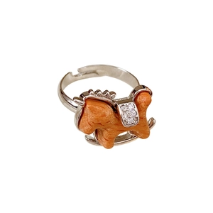 Adjustable silver ring featuring a wooden rocking horse charm with sparkling zircons