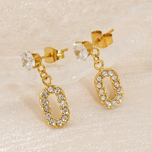 Elegant gold-plated cross zircon earrings with dangling oval pendants for women