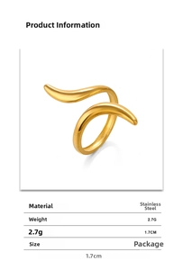 Detail showing 18K gold plated stainless steel irregular wavy ring with 2.7g weight