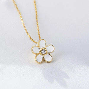 925 Sterling Silver Enamel Flower Pendant Necklace For Women Inlaid Rhinestone Minimalist Clavicle Chain Gold Silver Plated Jewelry