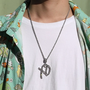 Hiphop silver alloy XO letter pendant necklace with small crystals on twist chain