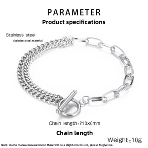Detailed specs of stainless steel Cuban chain bracelet with OT clasp, 210x6mm size