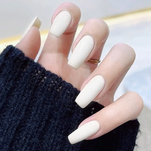 Faux Ongles À Presser Carré Moyen Long Coffin Blanc Crème Brillant Couleur Unie Simples Pour Femmes
