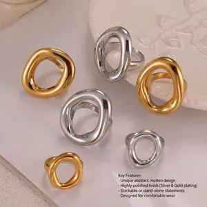 Minimalist organic geometric rings in gold and silver finish with molten lava design