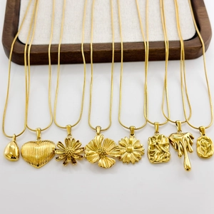 Selection of 18K gold plated titanium steel necklaces with diverse geometric pendants