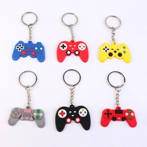 Set of 6 colorful game controller keychains made of soft silicone in various vibrant colors