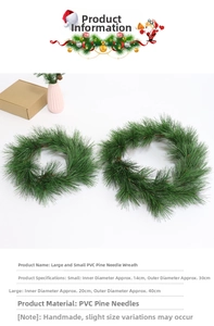Detailed size comparison of PVC pine needle wreaths for Christmas desktop decoration