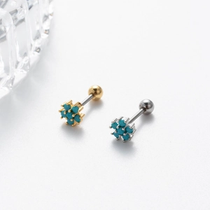 Flower-shaped stainless steel earrings with turquoise inlay in gold and silver finish