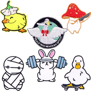 Set of 6 cartoon animal embroidery patches featuring cute duck and bunny iron-on designs