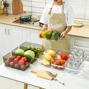 Transparent food-grade refrigerator storage bins for organizing fresh fruit and vegetables