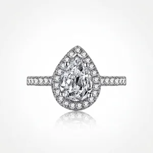 Pear Waterdrop Halo Ring 925 Sterling Silver Zircon Engagement Bridal Luxury Jewelry For Women