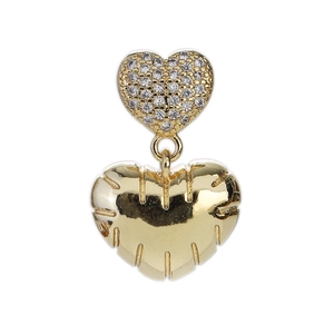 Golden heart drop earrings with micro-pave cubic zirconia and textured surface