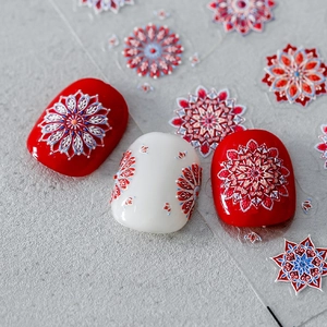 3D mandala nail art stickers with embossed bohemian floral designs in red and blue colors
