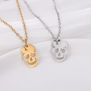 Laser cut titanium steel skull pendant necklaces in gold and silver finish for women