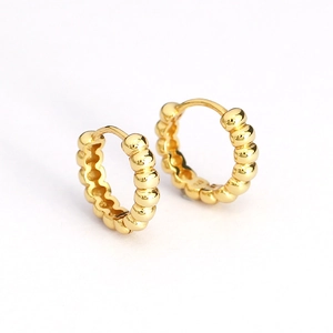Elegant 925 silver beaded hoop earrings with gold finish and minimalist bubble texture