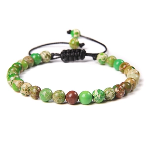 Natural 6mm stone bead yoga bracelet with adjustable black braided cord for women