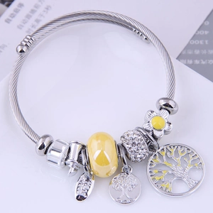 Tree of Life charm cable bracelet with yellow enamel and sparkling crystal beads