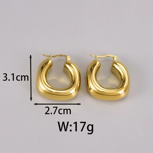 Chunky gold U-shaped hollow geometric earrings in polished stainless steel