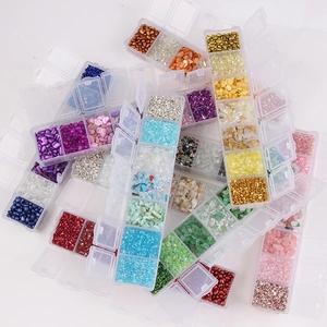 7-compartment case with AB colorful irregular crushed glass stones for DIY crafts and nail art