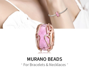 Pink Murano glass bead with rose gold heart frame detail for charm bracelets