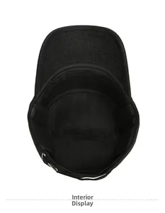 Interior detail of black wool flat cap showing fleece lining and quality stitching